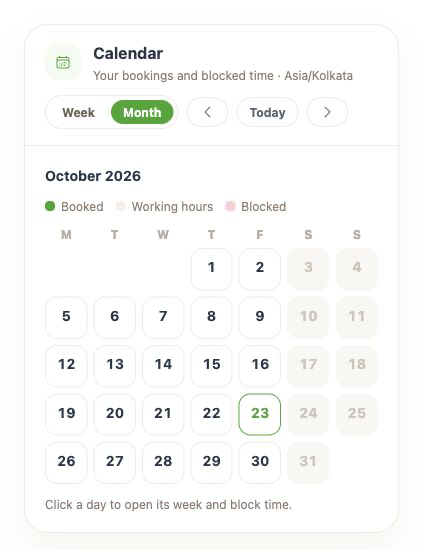 Actual Bodhlok booking calendar on mobile